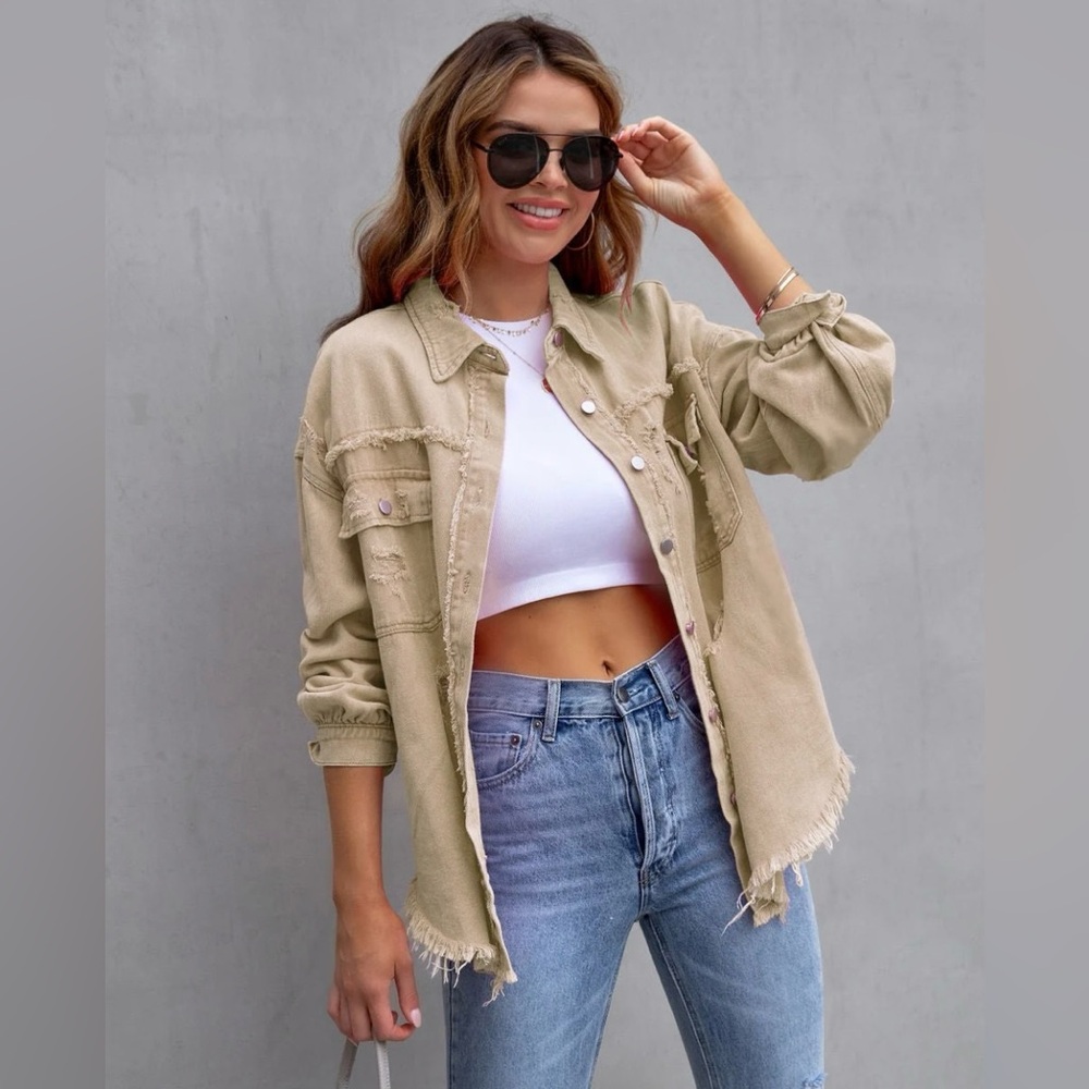 Distressed Tan Denim Jacket